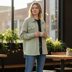 Sundance Shacket Snap Front XXL Sage Green Embroidered Utility Jacket Gorpcore